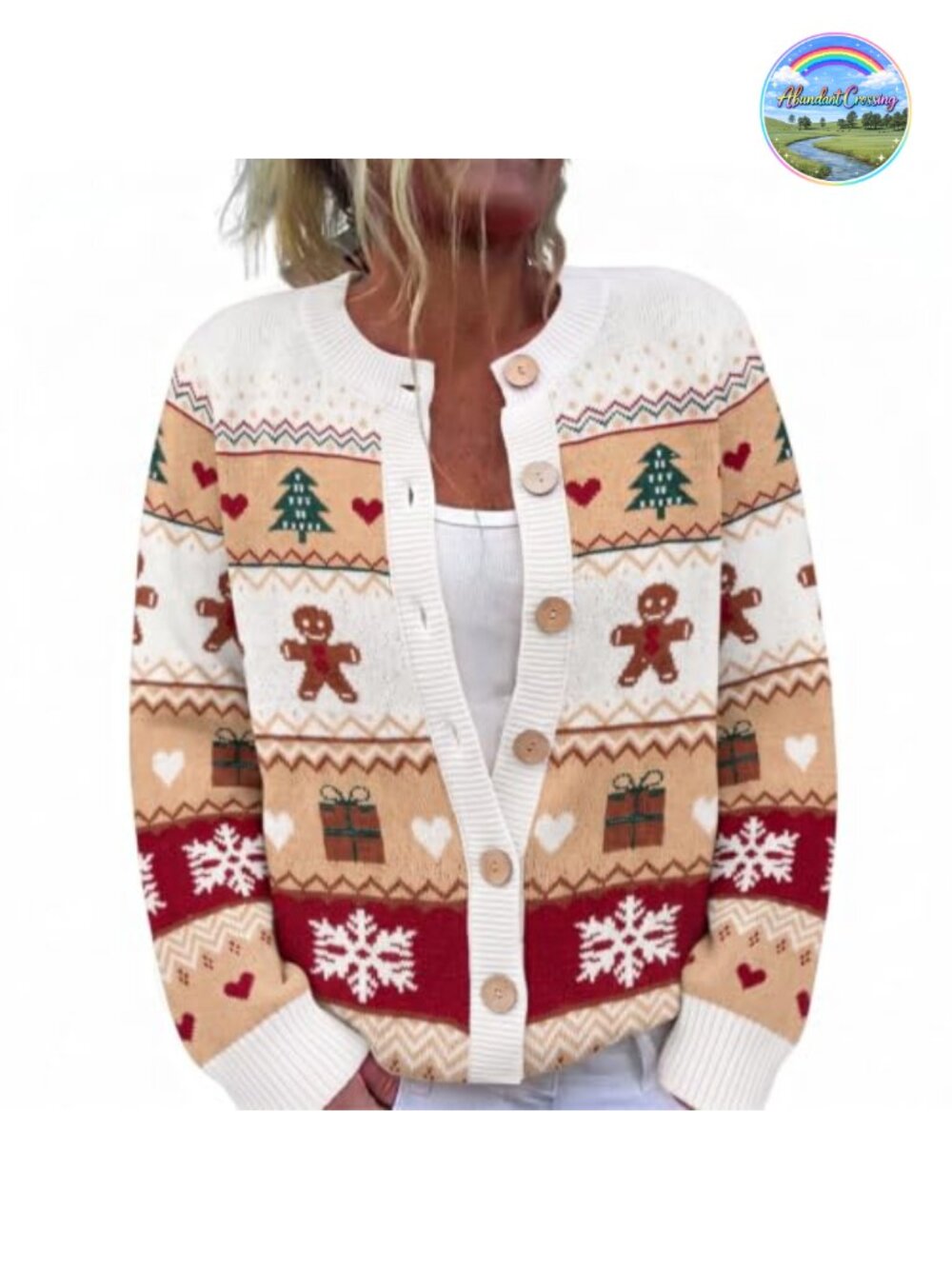 Soft Knit Christmas Graphic Button Cardigan Sweater Long Sleeve